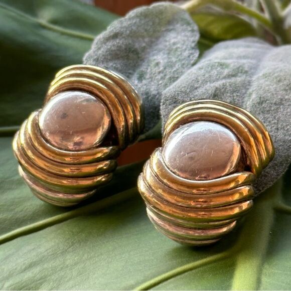 B. Bergner Modernist Electroform Rolly Polly Statement Clip On Earrings 2 Tone - Picture 3 of 13